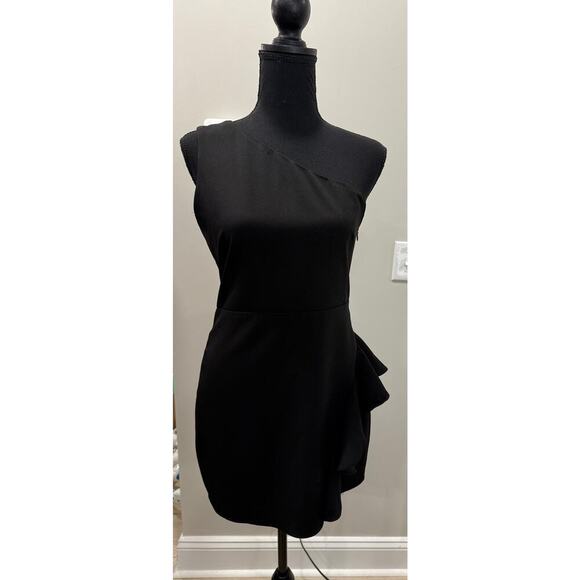 Lovers and Friends Black One Shoulder Ruffle Mini Dress Elegant Cocktail Small - Picture 2 of 10